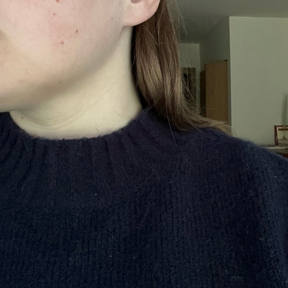 Dip Blue and White Striped Mock Neck Crop Cozy Sweater - Picture 9 of 10